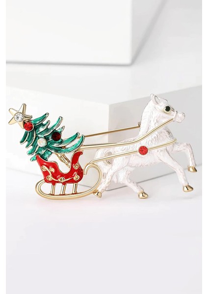 Yılbaşı Ağacı Taşıyan Beyaz At Kadın Broş fırsatları