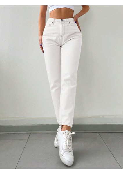 Kadın Mom Fit Jeans Kot Pantolon Beyaz fiyatları