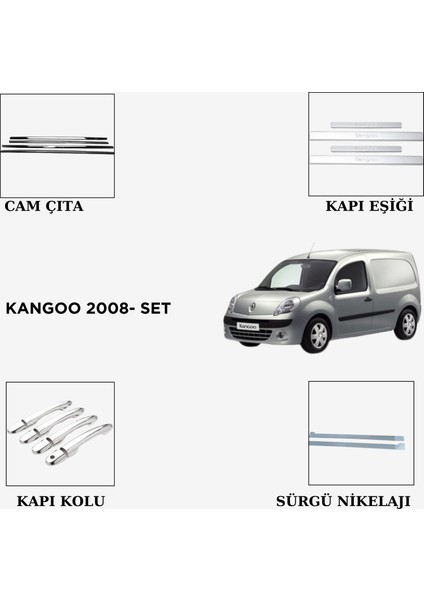 Kangoo 2008- Set Cam Çıta-Kapı Eşiği- Kapı Kolu- Sürgü Nikelajı