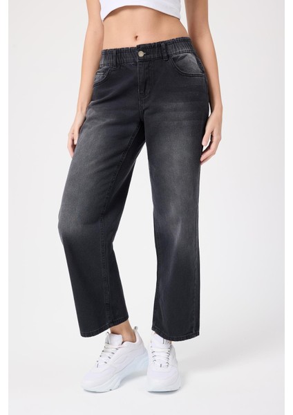 Kadın Beli Lastikli Kot Pantolon Siyah fiyatları