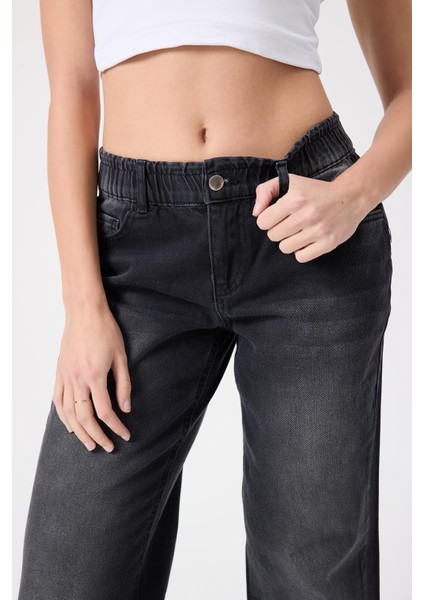 Kadın Beli Lastikli Kot Pantolon Siyah modelleri
