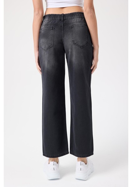 Kadın Beli Lastikli Kot Pantolon Siyah fırsatları