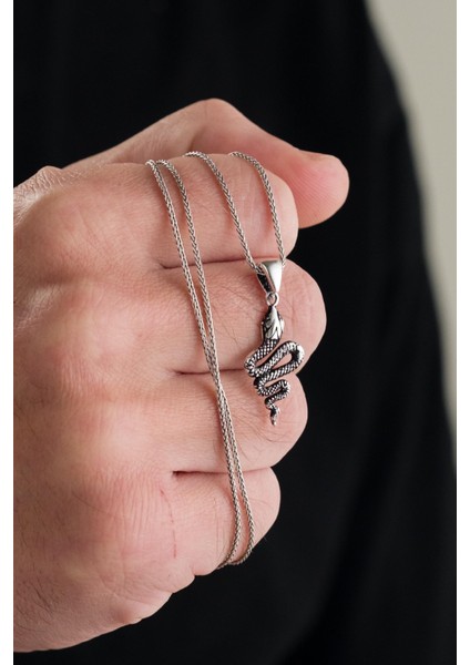 Gümüş Yılan Figürlü Erkek Kolye fiyatları