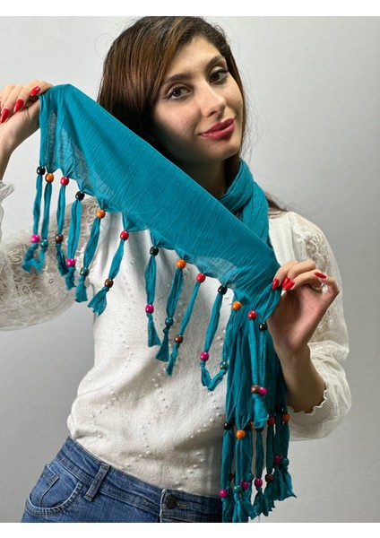 Ahşap Boncuklu Penye Kadın Fular Boyun Şalı 160X40 cm fiyatları