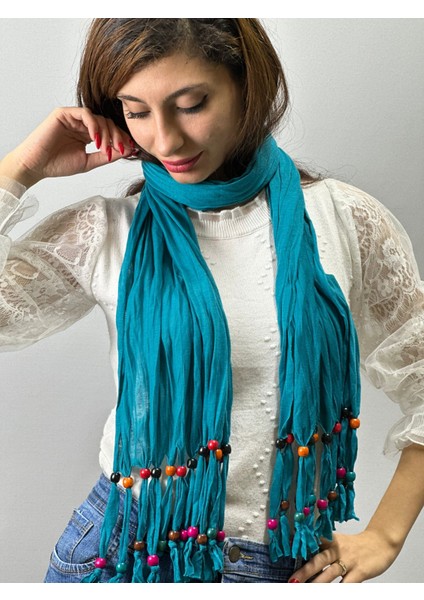 Ahşap Boncuklu Penye Kadın Fular Boyun Şalı 160X40 cm modelleri