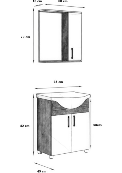 Mdf 65LIK Banyo Alt - Üst Dolabı ve Hilton Lavabo