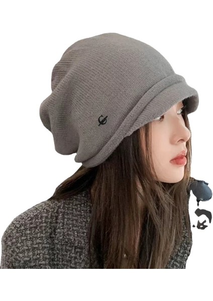 Dui Dui Şapka Sonbahar ve Kış Sıcak Şapka Kadın Sıcak ve Çok Yönlü Büyük Baş Çevresi Örme Yün Şapka Mizaç Soğuk Şapka Kadın (Yurt Dışından)