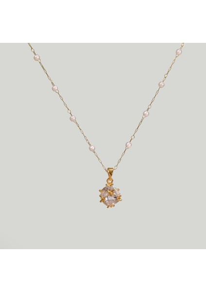 Çelik Kadın Kolye, Zinciri Beyaz Boncuklu Taşlı, Gold Renk, NO:124 fiyatları