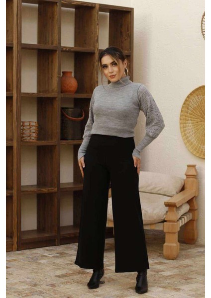 Bol Paça Tesettür Pantolon Siyah