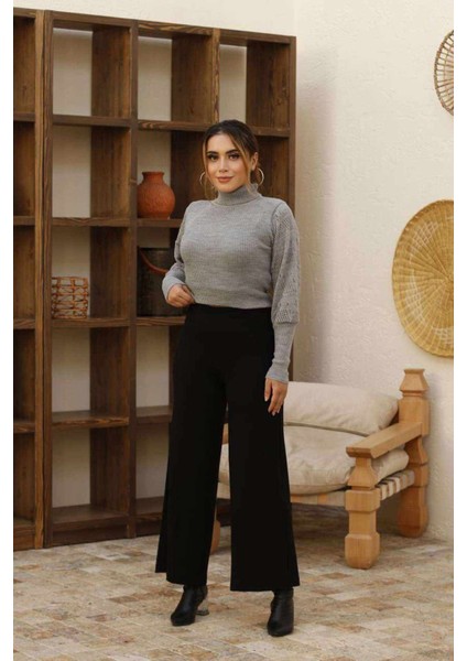 Bol Paça Tesettür Pantolon Siyah