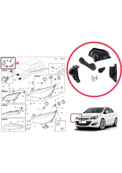 BHL573-2 Opel Astra J Mk4 P10 2009-2015 4/5 Kapı Gtc 2011-2018 13335737 Için Sağ Ön Far Ayak Tamir Seti modelleri