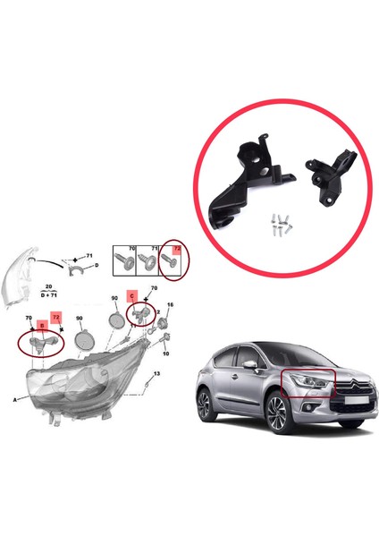 BHL574-2 Citroen C4 Mk2 B7 Nc 2009-2018 Ds4 Mk1 Nx 2010-2015 6212H0 Için Sağ Ön Far Ayak Tamir Seti modelleri