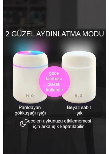 Marmori Marmori Hava-Oda- Araç Nemlendirici LED Işıklı Buhar Makinesi Aromatik Yağ Hediyeli