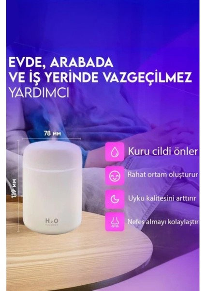 Marmori Marmori Hava-Oda- Araç Nemlendirici LED Işıklı Buhar Makinesi Aromatik Yağ Hediyeli