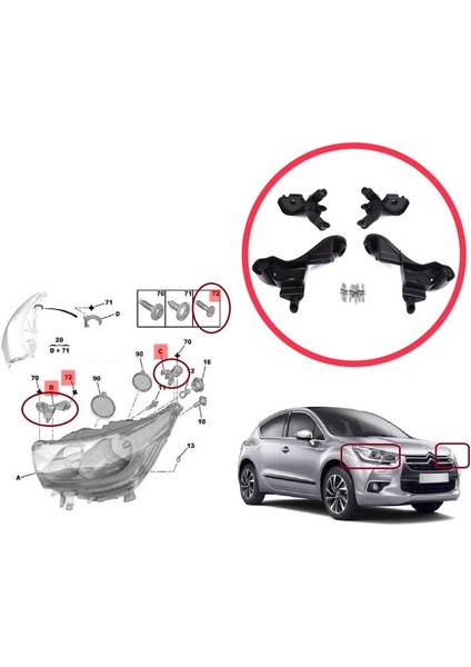 BHL574 Citroen C4 Mk2 B7 Nc 2009-2018 Ds4 Mk1 Nx 2010-2015 6212H1 Için Sağ Sol Ön Far Ayak Tamir Seti modelleri