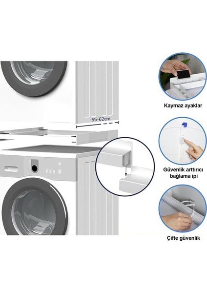 Çamaşır Makinesi Kurutma Makinesi Ayarlanabilir Birleştirme Istifleme Kiti (Tüm Makinelere Uygun)