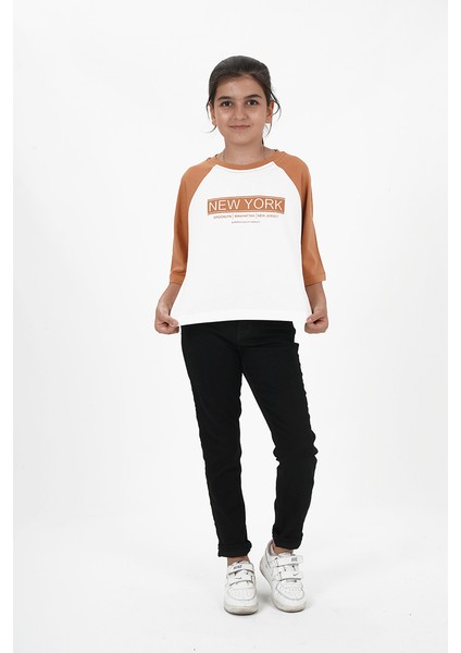 Kız Çocuk Baskılı Kısa Kol Bisiklet Yaka Sweatshirt