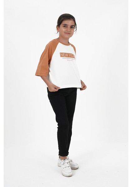 Kız Çocuk Baskılı Kısa Kol Bisiklet Yaka Sweatshirt fiyatları