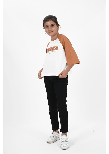 Kız Çocuk Baskılı Kısa Kol Bisiklet Yaka Sweatshirt modelleri