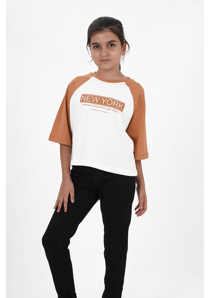 Kız Çocuk Baskılı Kısa Kol Bisiklet Yaka Sweatshirt indirimleri