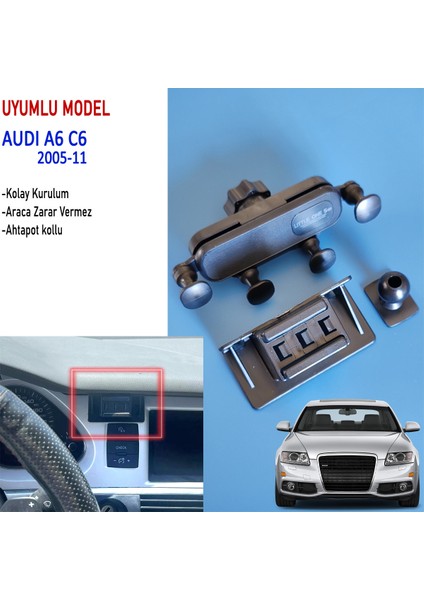 Audı A6 C6 Telefon Tutucu - A6 C6 Özel Aparatlı Telefon Tutucu