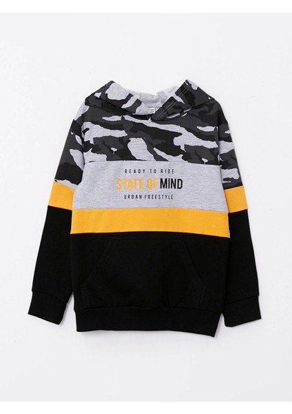 Lcw Kids Gri Kapüşonlu Baskılı Uzun Kollu Erkek Çocuk Sweatshirt