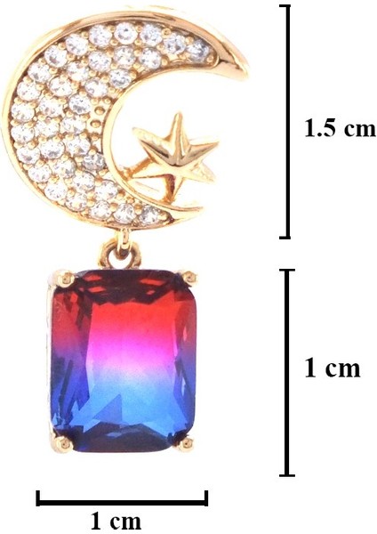 Altın Kaplama Renkli Taşlı Ay Yıldız Rose Küpe UNK-643