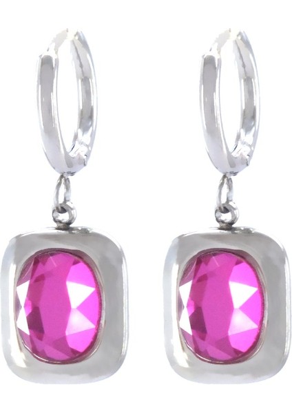 316L Çelik Pembe Taşlı Fantezi Küpe UNK-562