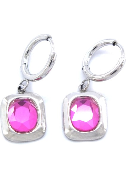 316L Çelik Pembe Taşlı Fantezi Küpe UNK-562 fırsatları