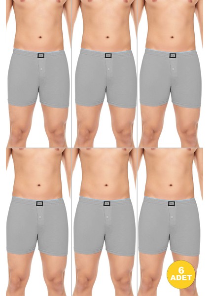 Erkek 6'lı Penye Düğmeli Rahat Karışık Boxer - Özel Premium Paketinde