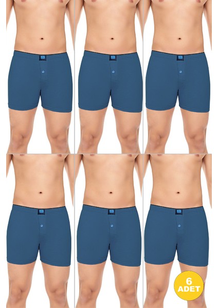 Erkek 6'lı Penye Düğmeli Rahat Karışık Boxer - Özel Premium Paketinde