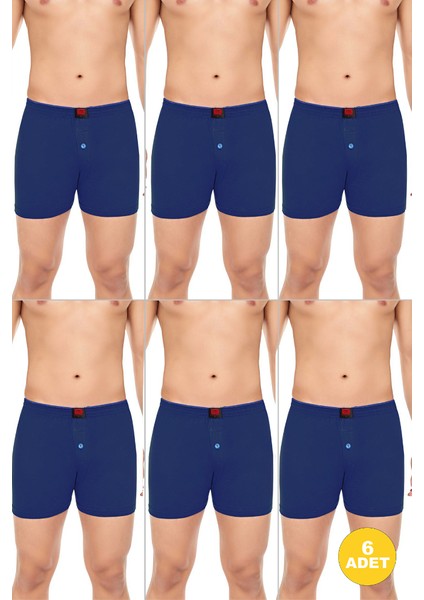Erkek 6'lı Penye Düğmeli Rahat Karışık Boxer - Özel Premium Paketinde