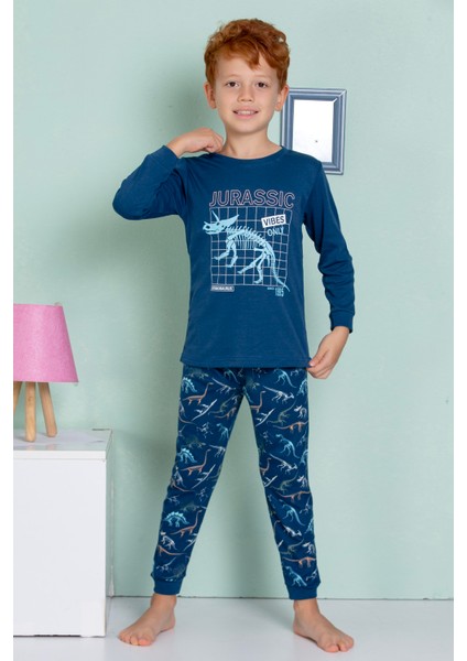 Erkek Çocuk Dinazor Desenli Uzun Kollu Pijama Takımı