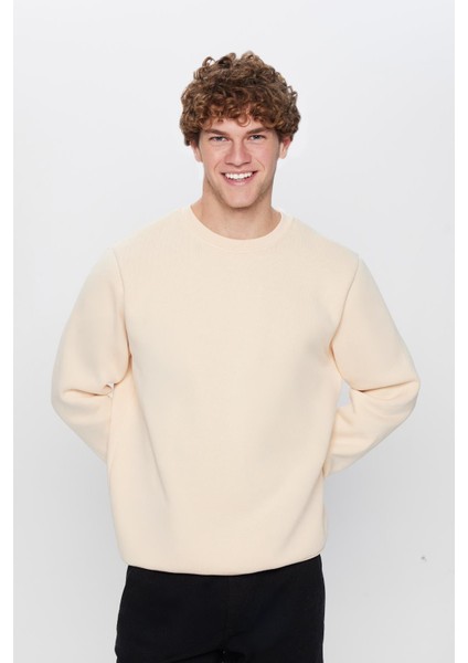 Relax Fit Rahat Kesim Pamuklu Yumuşak Dokulu Içi Polarlı Bej Renk Bisiklet Yaka Sweatshirt fiyatları
