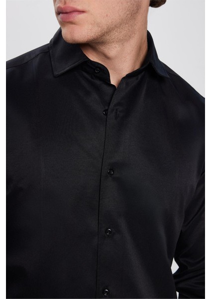 Slim Fit Dar Kesim Uzun Kollu Önden Kulplu Düz 4 Mevsim Erkek Gömlek modelleri