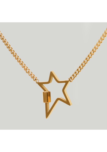 Çelik Kadın Kolye, Yıldız Detaylı, Gold Renk, NO:125 modelleri