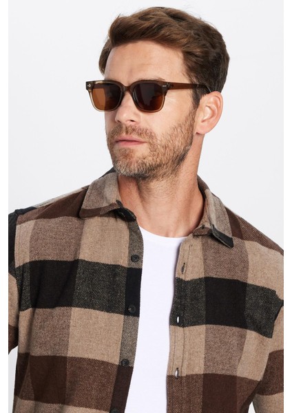 Erkek Slim Fit Dar Kesim Oduncu Kareli Kışlık Gömlek