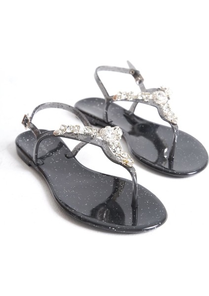 Kadın Jelly Şeffaf Siyah Sim Taş Detay Düz SANDALET-MSTB6262-SSS fiyatları