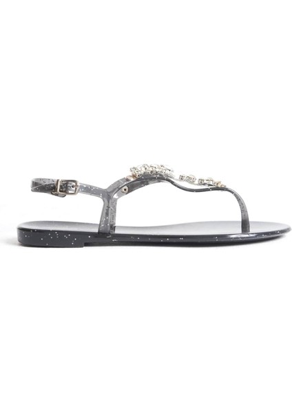 Kadın Jelly Şeffaf Siyah Sim Taş Detay Düz SANDALET-MSTB6262-SSS fırsatları