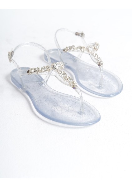 Kadın Jelly Şeffaf Gri Sim Taş Detay Düz SANDALET-MSTB6262-SGS fiyatları