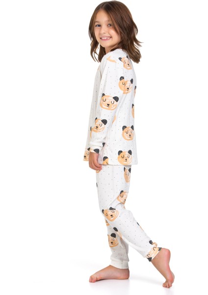 Kız Çocuk Kedi Desenli Uzun Kollu Pijama Takımı modelleri