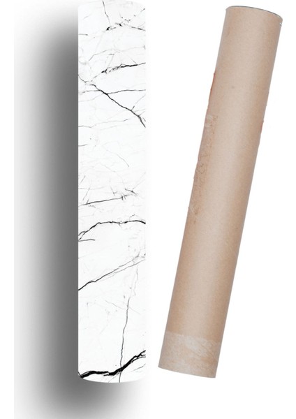 Mutfak Tezgah Üstü Mermer Desen Kendinden Yapışkanlı Folyo Kaplama Beyaz Siyah 70 cm x 100 cm