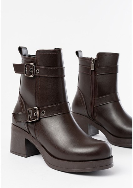 5109-3027 Kahverengi Topuklu Fermuarlı Günlük Kadın Bot fırsatları