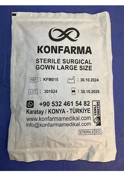 Tek Kullanımlık Steril Ribanalı Cerrahi Önlük Large Size 30 gr Eo 10 Adet
