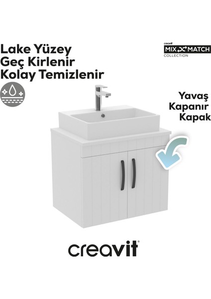 D10 Next Lavabo Dolabı Kapaklı 65 cm Melamin Gövde Lake Kapak