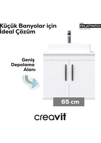 D10 Next Lavabo Dolabı Kapaklı 65 cm Melamin Gövde Lake Kapak