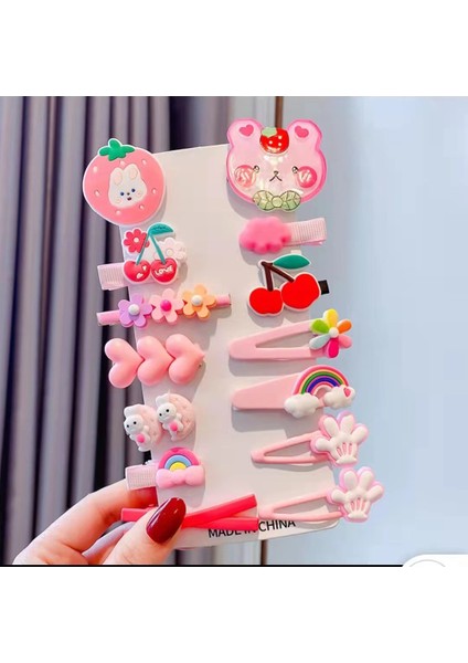 Çocuk Karikatür Kız Kiraz 14 Parçalı Toka Seti (Yurt Dışından)