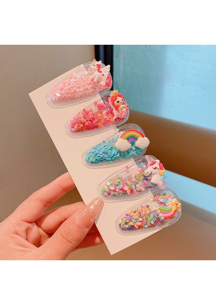 Çocuk Dekorasyon Kız Saç Gökkuşağı Midilli Saç 5 Adet Toka Seti (Yurt Dışından)