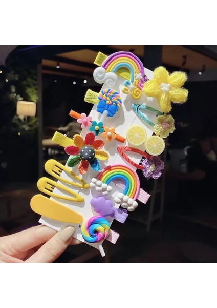 Sevimli Çizgi Film Kız ve Lolipop 14 Parçalı Toka Seti (Yurt Dışından)