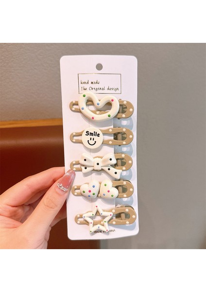 Karikatür Çocuk Saç Aksesuarları Kız Süslemeleri Bej Şeftali Kalp Toka Seti (Yurt Dışından)